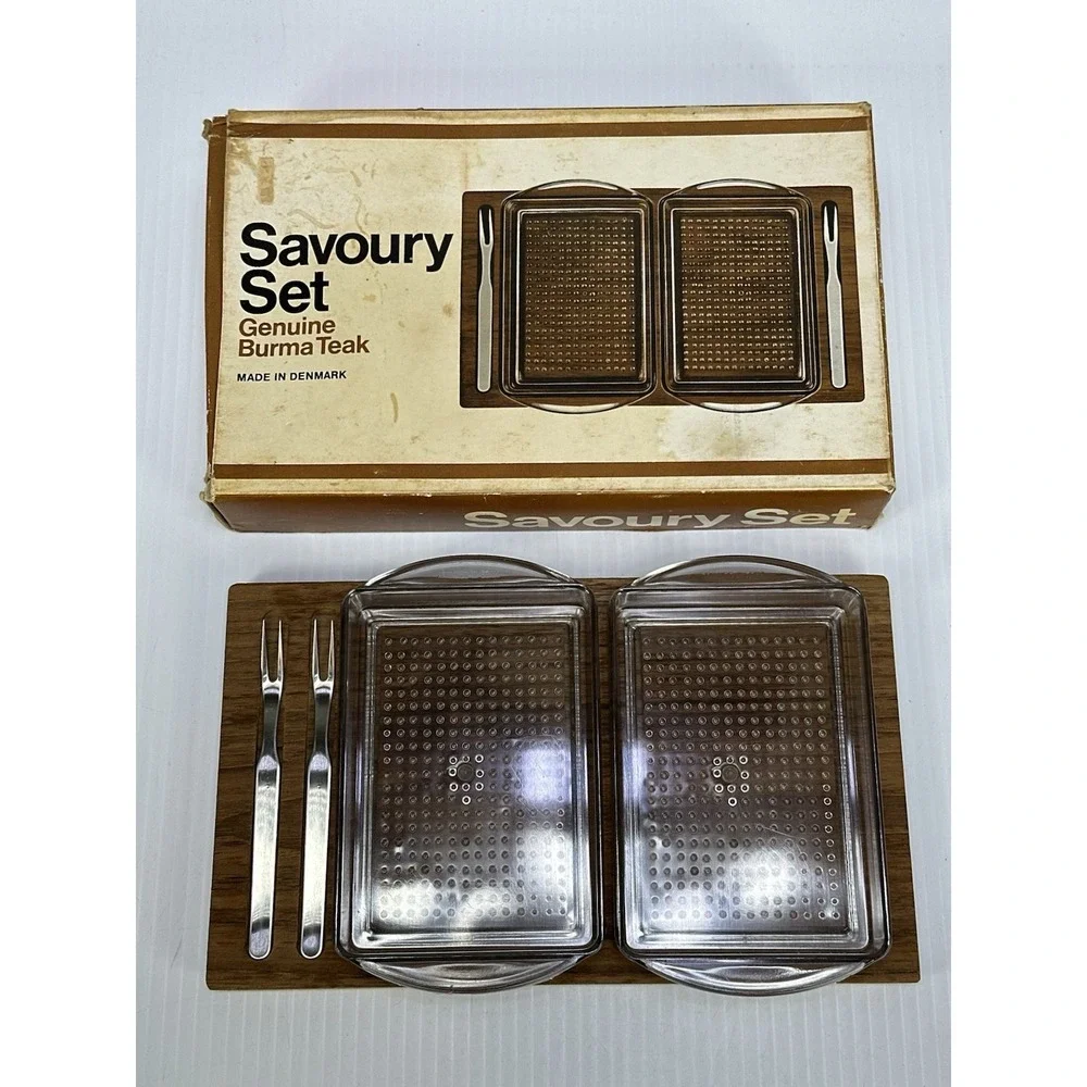 Vintage‎ Genuine Burma Teak Serving Set 5 Piece Made In Denmark Savoury Set NIB